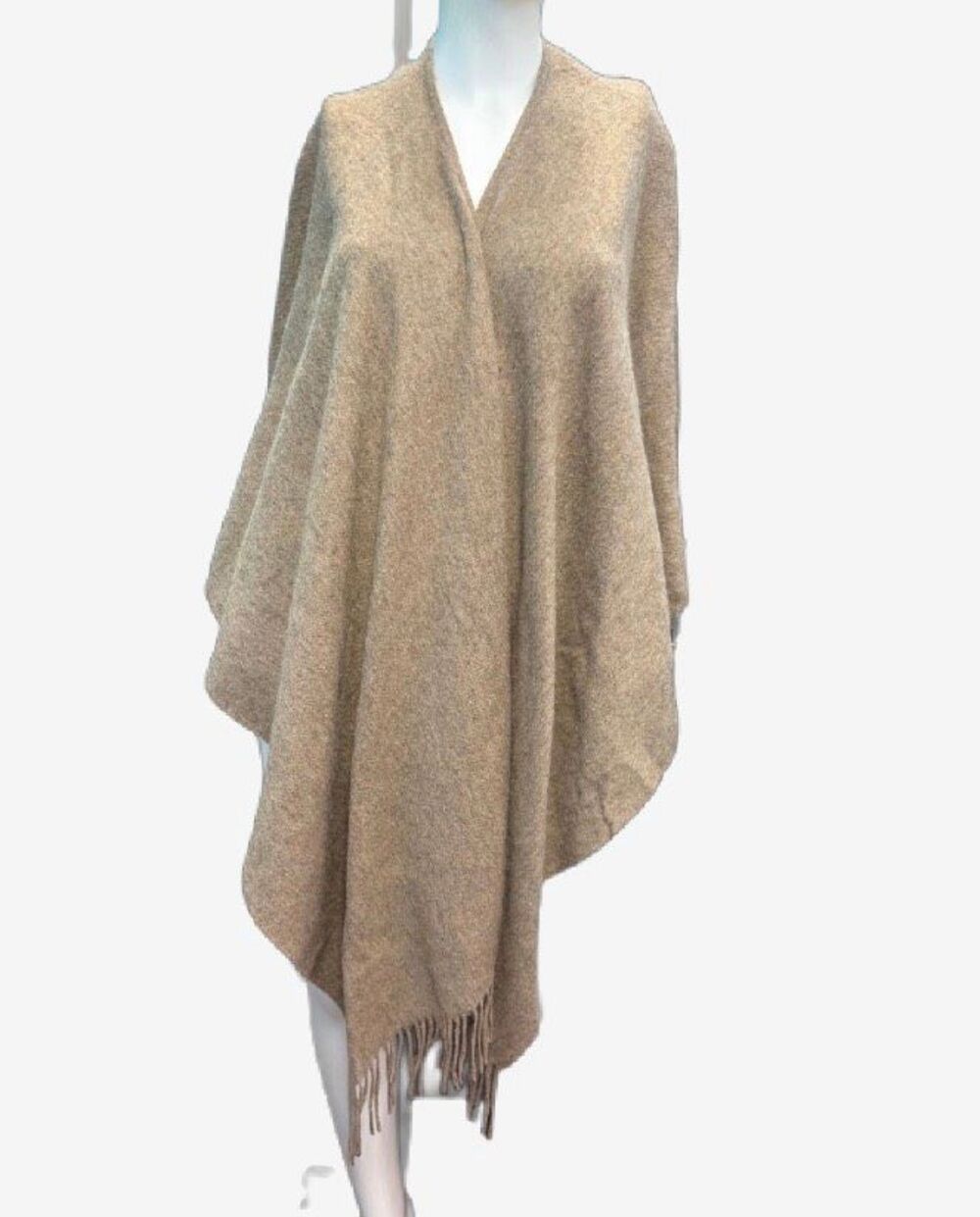 Portolano Tan Wool fringe Poncho Shawl One Size fits Most